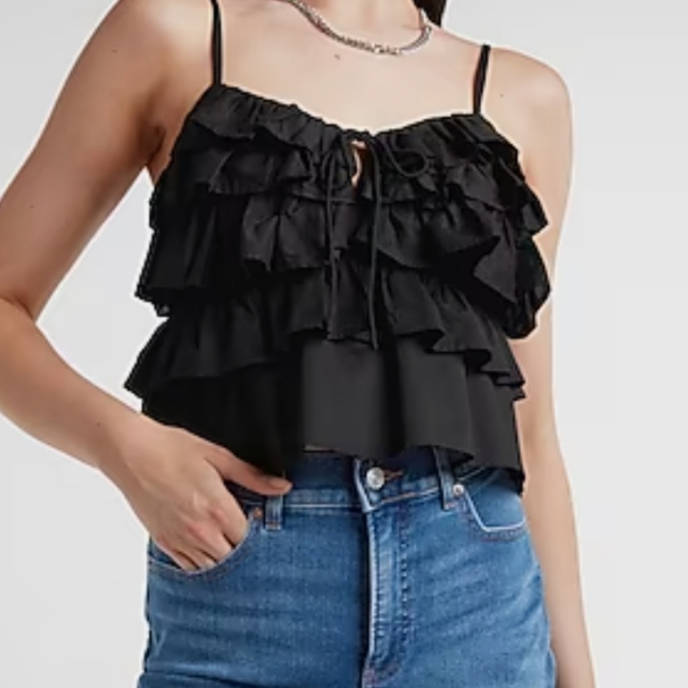 Express NWT XL Romantic black tiered ruffle tank